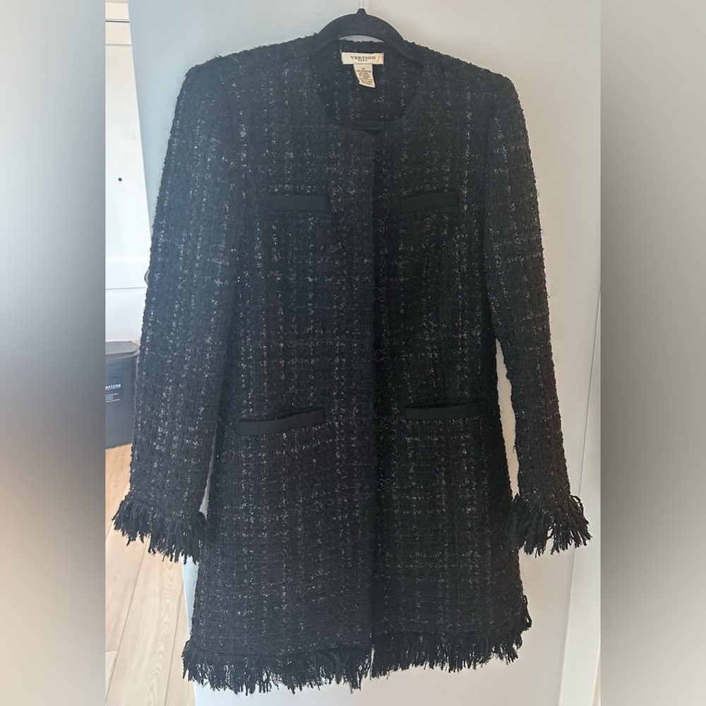 Vertigo Paris Tweed Fringe Hem Coat - Women's Jacket